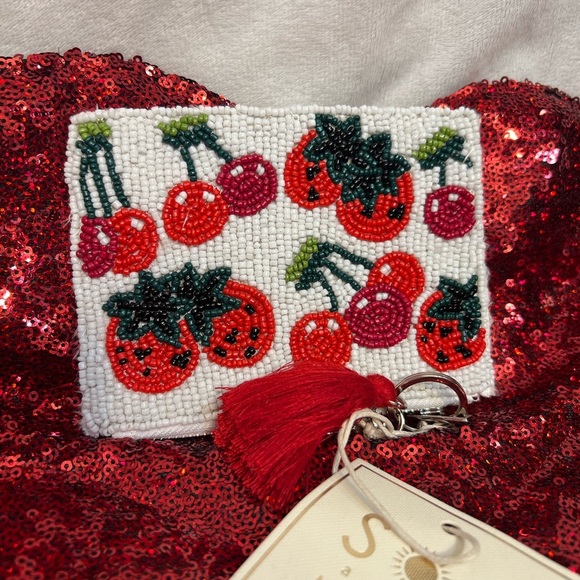 🍓🍒VIRAL SOL and MER Beaded Flap Cherry & Strawberry Clutch & Coin Pouch🍓🍒NWT - Picture 8 of 17